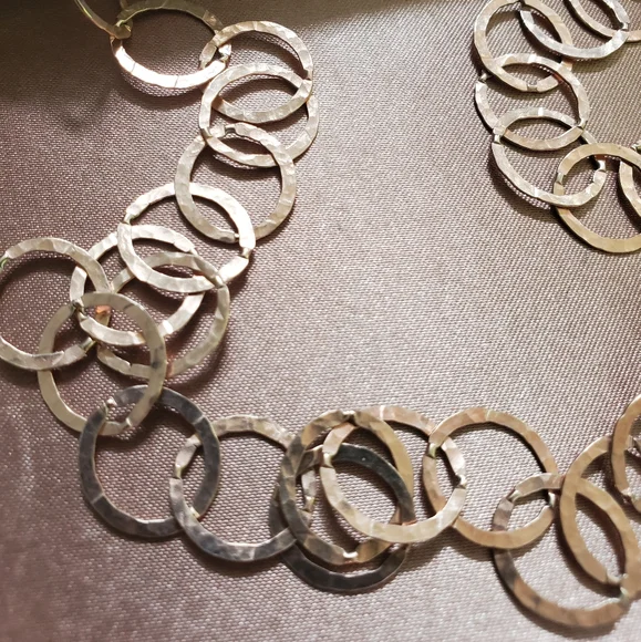 Hammered Rose Gold Link Long Necklace - Picture 2 of 8